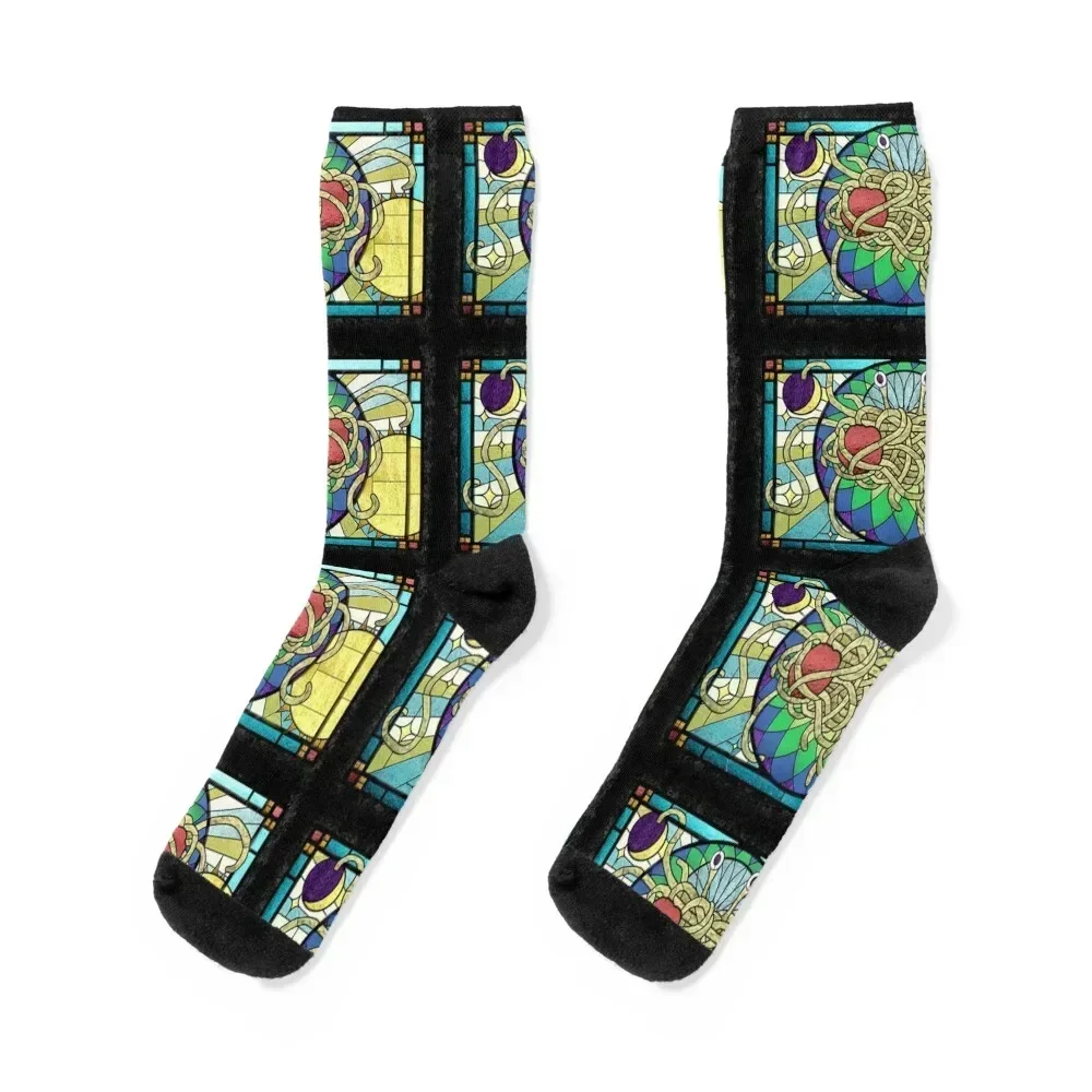 pastafarian stained glass Socks set Antiskid soccer Man Socks Women's