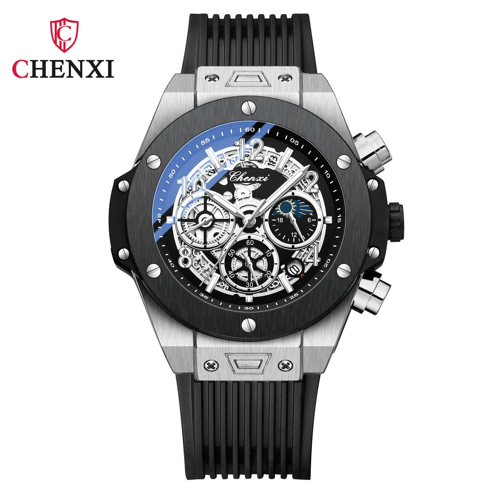 CHENXI 949 Quartz Watches Luxury Cool Creative Sports Chronograph Black Gold Silicone Strap Date Wristwatch for Male Gift