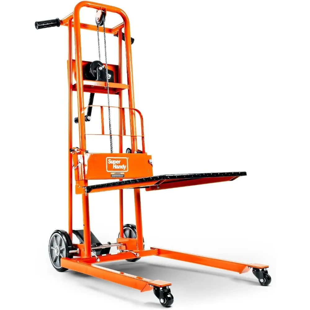 Material Lift Winch Stacker, Pallet Truck Dolly, Mesa Elevatória, Fork Lift, 330 Lbs, 40 "Max Lift, 8" Rodas, Rodízios Giratórios