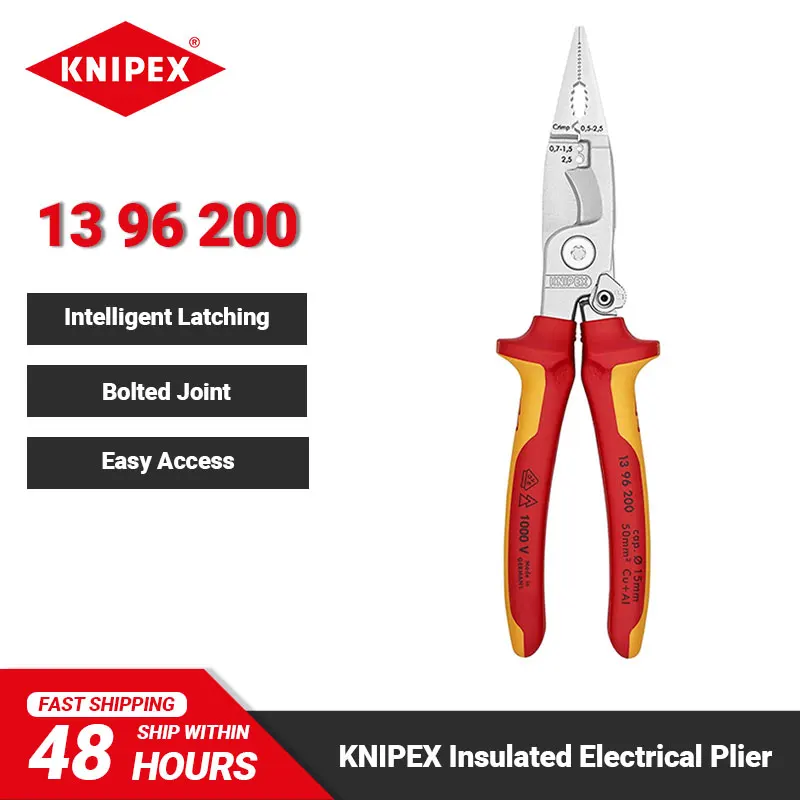 

KNIPEX 13 96 200 Insulated Electrical Installation Pliers Universal Multifunctional Plier for Wire Stripping Deburring Crimping