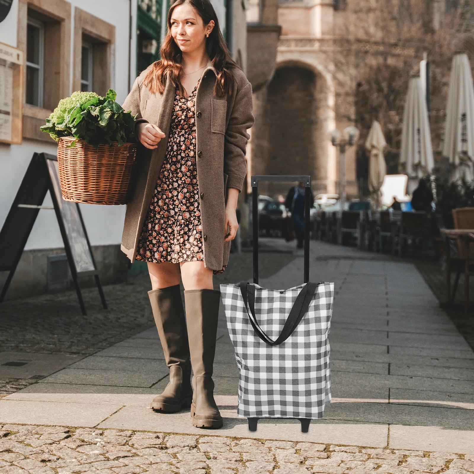 

Shopping Cart Trolley Bag Wheels Foldable Grocery Trolley for Home Travel Oxford Fabric Utility Cart Easy Fold