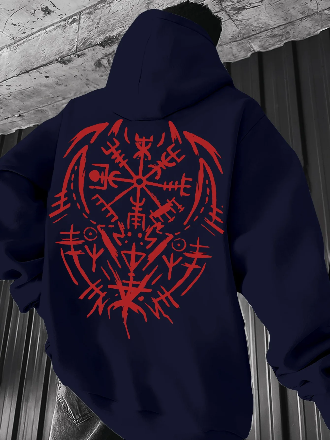 Men's Viking Rune Compass Hoodie Hip Hop Sports Casual Streetwear Norse Mythology Print Pullover Sweatshirt Tops
