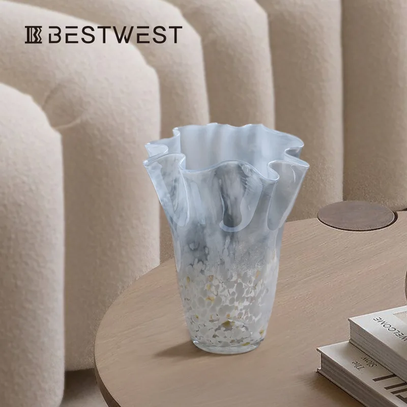 Light Blue Gradient Polka Dot Handmade Hydroponic Cabbage Glass Vase Home Decoration Flower Set