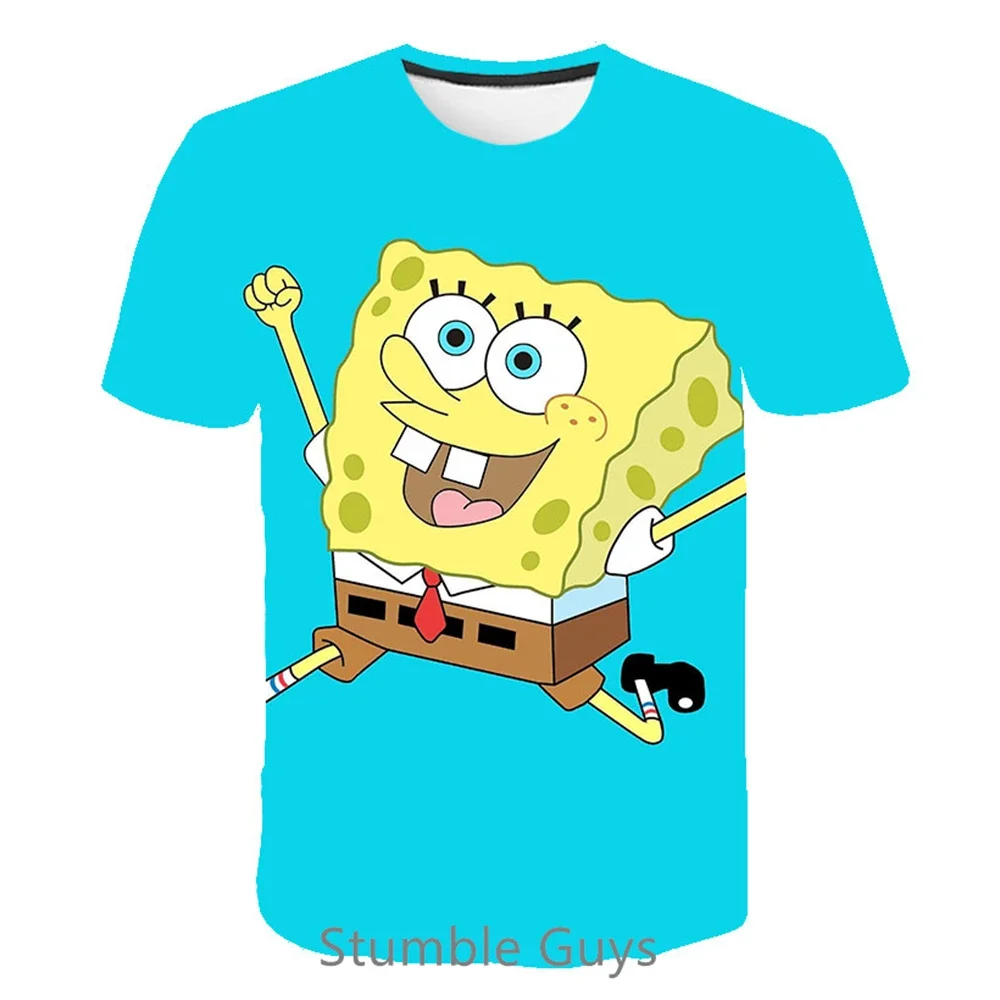 2024 Summer Anime SpongeBob Tshirt Kids Fashion Boys Clothes Girls SquarePants Round Neck T-shirt Teen Street Sports Tops