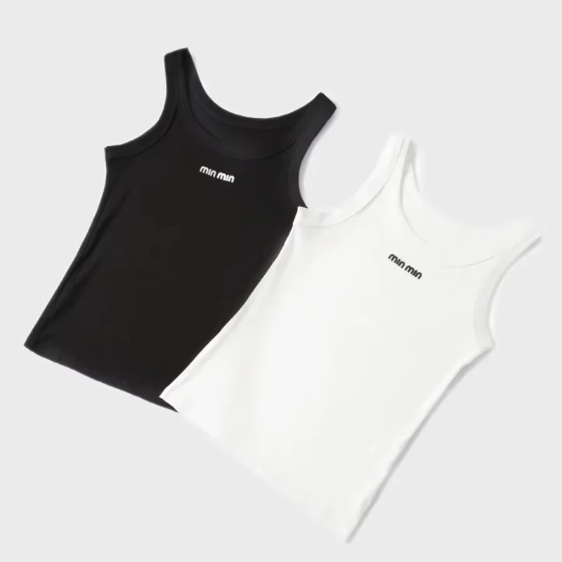Chaleco en forma de I con letras estilo Miu estampado de algodón para primavera y verano 2025, Top sin mangas de banda ancha colgante para mujer