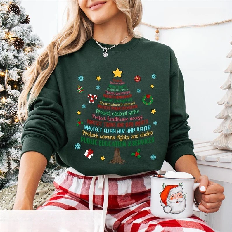 سويت شيرت مضاد لعيد الميلاد يحمي شجرة عيد الميلاد الديمقراطية كل ما أريده لعيد الميلاد هو سترة حرارية للعطلات الليبرالية الجديدة