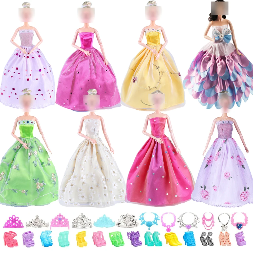 28 Pcs/Set Clothes for 11.5 Inch Doll 8 Princess Gown +10 Shoes+5 Crown 5 Necklace Dolls Accessories Kids Toys Birthday Gift