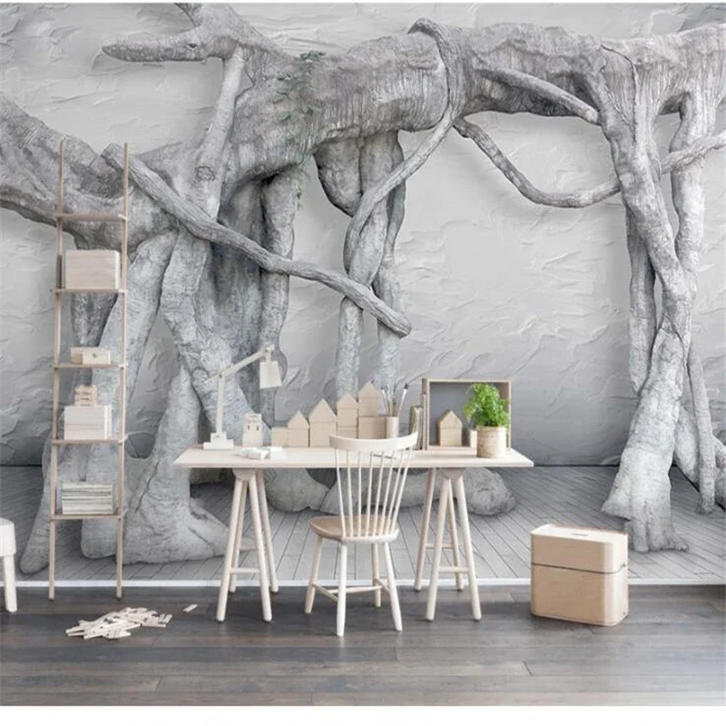 wellyu wall papers home decor  Custom wallpaper  Three-dimensional art tree root literary original forest TV background wall