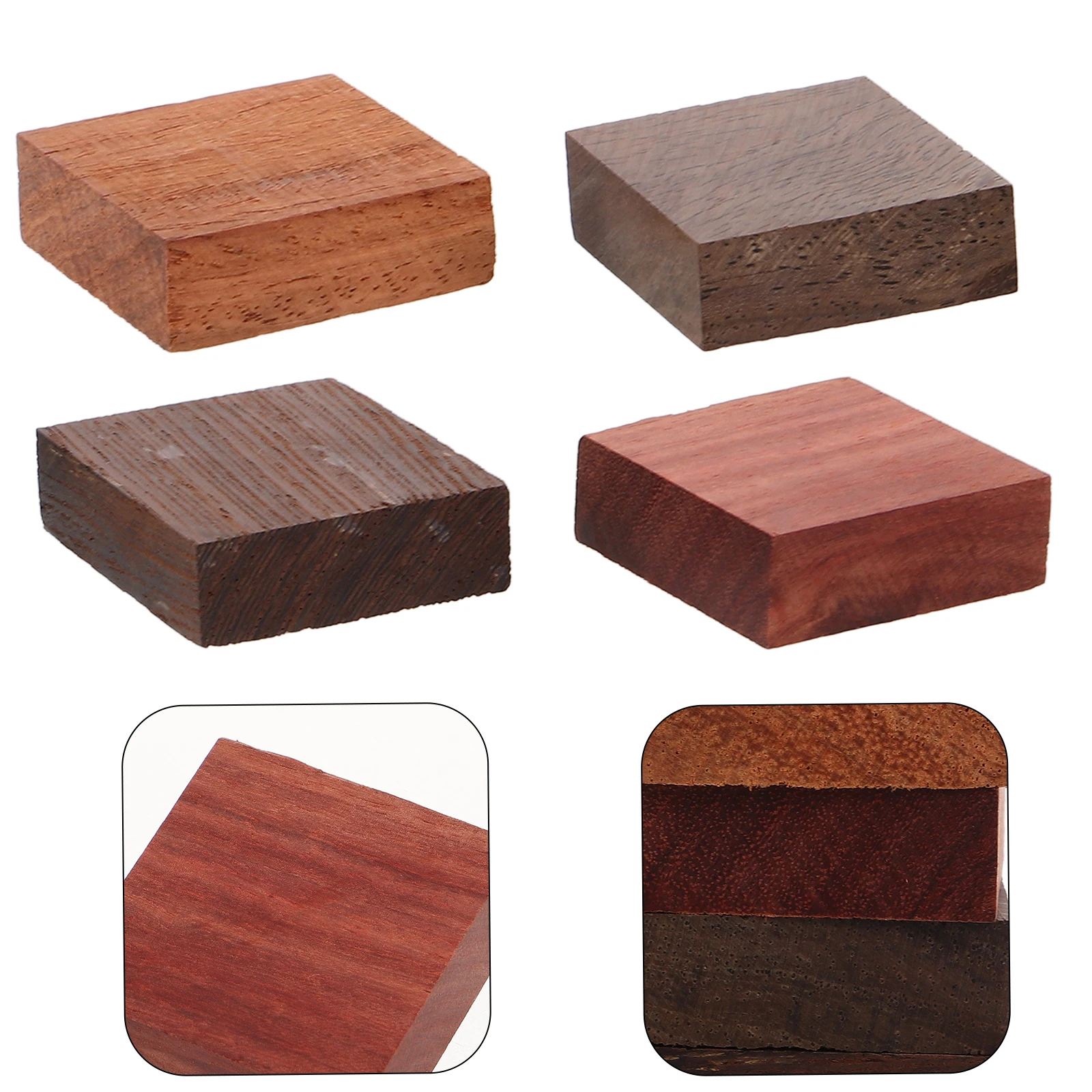 แผ่นไม้สำหรับทำแหวน 4 ชิ้น ไม้เนื้อแข็งหายาก สำหรับงานกลึงไม้ รูปทรงสี่เหลี่ยม ชุดงานฝีมือ DIY วัสดุทำเครื่องประดับ รูปทรงกังหันลมและไก่
