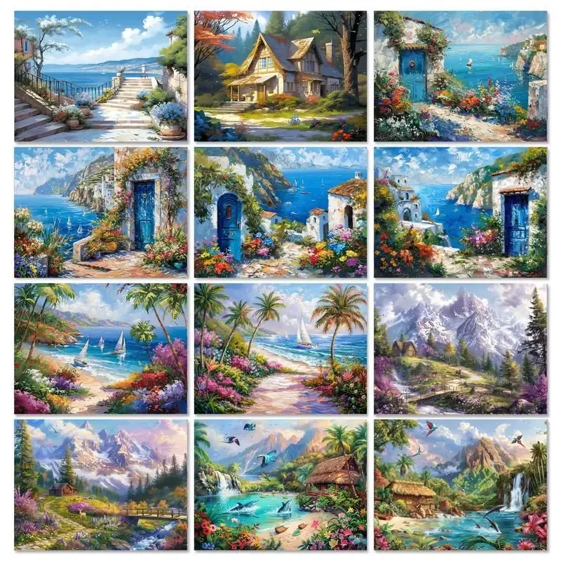 

118075 Frame Oil Painting By Numbers Landscape Handpaint Number Painting DIY Paint By Numbers Scenery Canvas Painting Gift