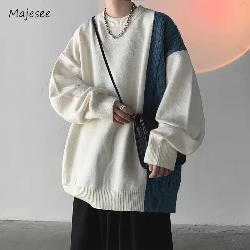 

Pullovers Men Spliced Daily Warm Chic Korean Style Design Tender Casual All-match Simple Fashion Handsome Holiday Charming Cozy