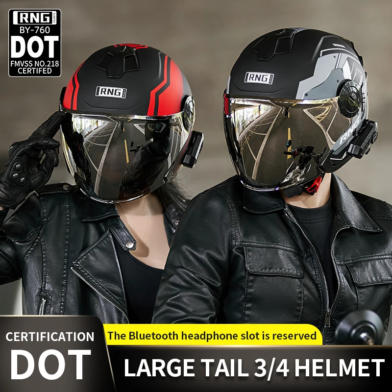 

BYB/RNG Fashion DOT Approved 3/4 Open Face Helmet Dual Visor Protect ABS Shall Lightweight Comfortable For Street Moto cycling