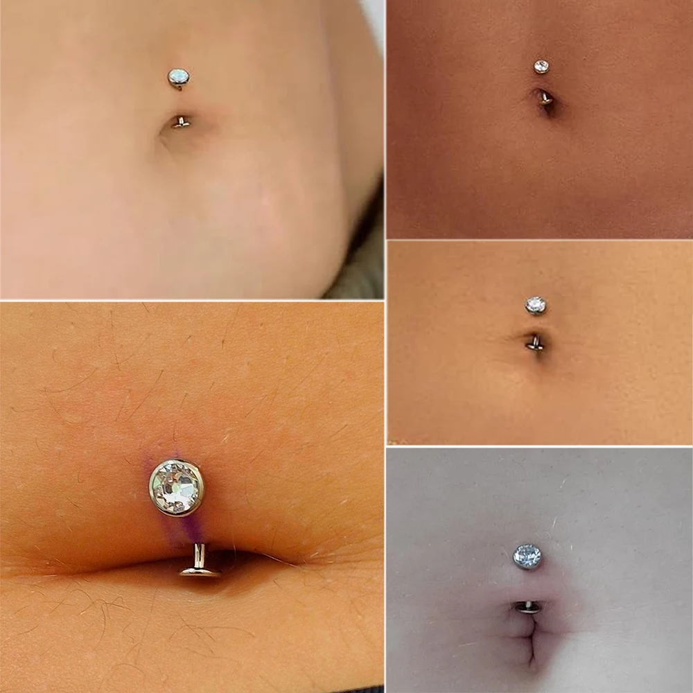 F-136 Grade Titanium Opal&Rhinestone&Round/Heart/Star Zirconia Fat Belly Button Ring Internal Thread 14G Belly Barbell Navel