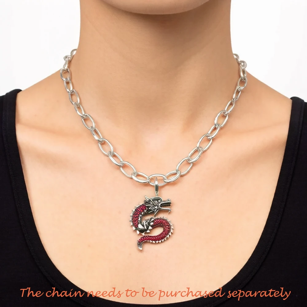 Pendant Red Dragon Winter 925 Sterling Silver Fashion Jewelry Europe Ethnic Trendy Accessories Gift For  Woman Men