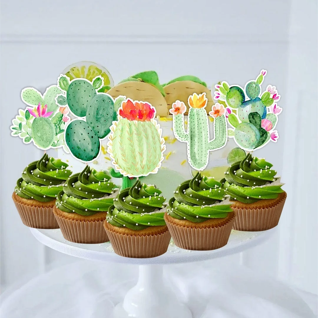 1pack Cactus Straws Multi Cactus Cupcake Toppers For Happy Birthday Decorations Summer Tropical Party Gifts Wrapping Supplies