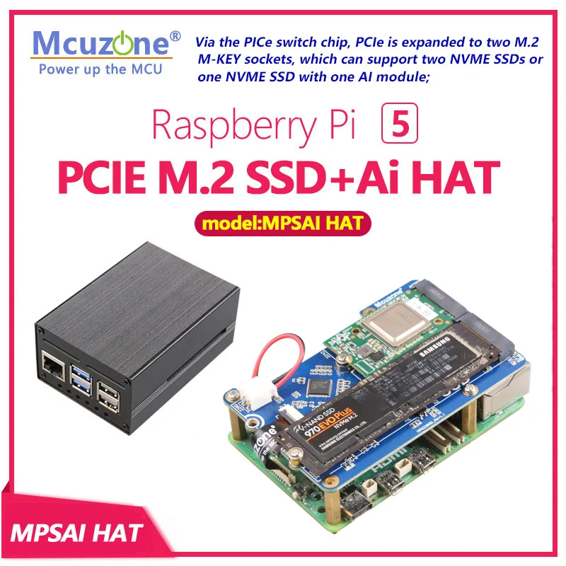 

MPSAI, Raspberry Pi 5 PCIE M.2 SSD +Ai HAT, поддержка твердотельного накопителя NVME размером 2230/2242/2280, HAILO AI