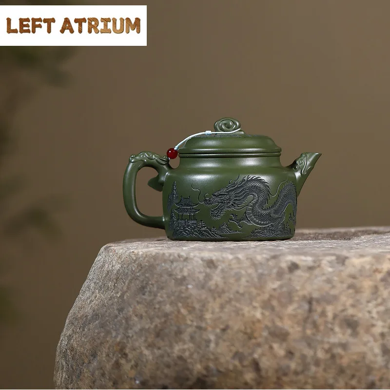 

330 мл Чайники ручной работы Исин Фиолетовая глина Мастер Ручной работы Dragon De Zhong Горшок Сырой руды Зеленая грязь Чайник Китайский чайный сервиз Zisha Ча