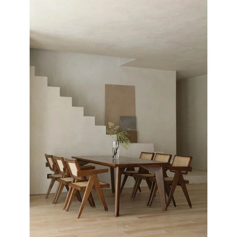 

Long dining table, all solid wood workbench, designer desk, wabi-sabi wind medieval teak furniture