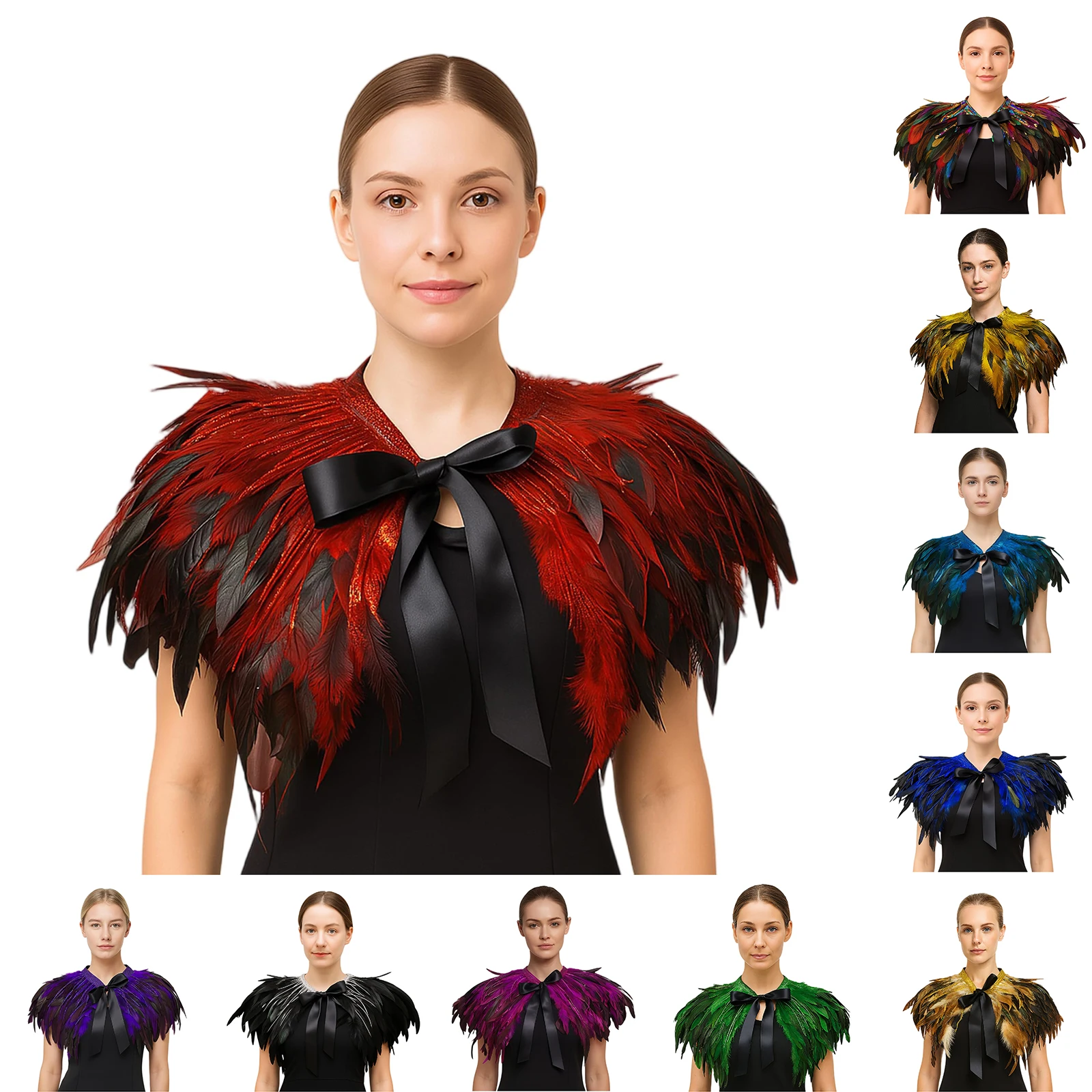

Fashion Gothic Feather Shawl for Party and Stage Performance Creative Feather Scarf With Bow Men Women Costume Accessories