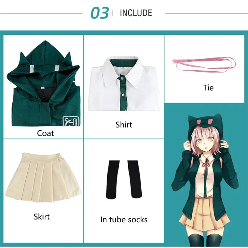 

Униформа для косплея на Хэллоуин 925, аниме recruté anronpa Nanami ChiaKi, veste à manches longues, jupe courte