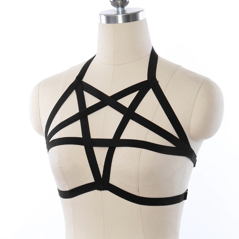 Harajuku pentagramma imbracatura per il corpo regolabile Pole Dance Hollow Bondage Harness Cage elastico donna Sexy Lingerie Crop Top Bra