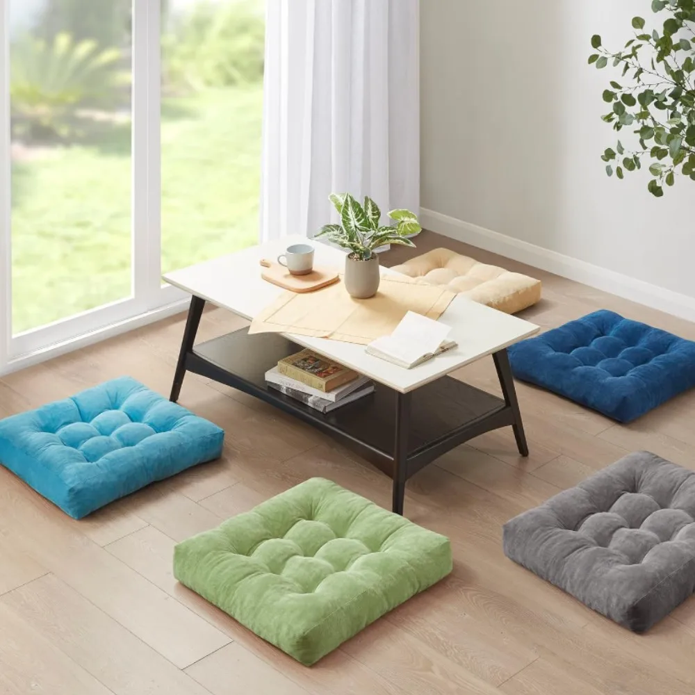 Grünes Komfort-Meditations-Bodenkissen, quadratisches Sitzkissen mit großen Kissen für Erwachsene, getuftetes Cordkissen für Wohnzimmer-Tatami