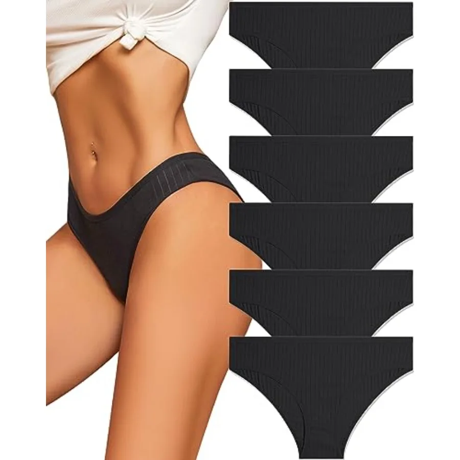 

FINETOO Cotton Underwear for Women Sexy Low Rise Ribbed Hipster Breathable Soft Womens Bikini Girls Panties Cheeky S-3XL