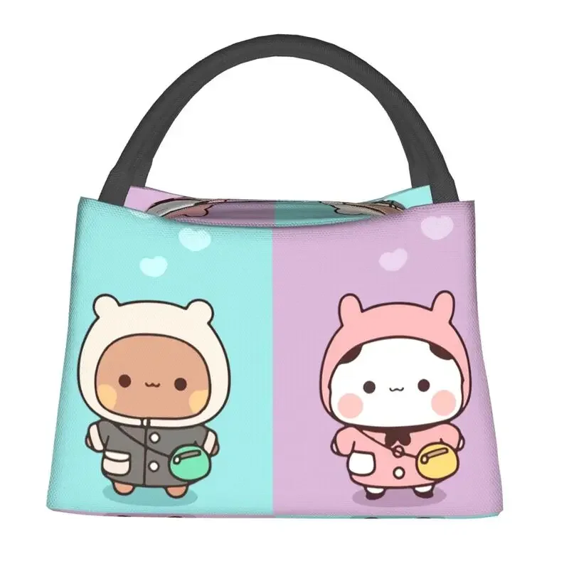 Dudu Bubu Mochi Peach Cat Funny Insulated Lunch Bags Women Resuable Panda Bear Hug Cooler Thermal Bento Box Office Picnic Travel