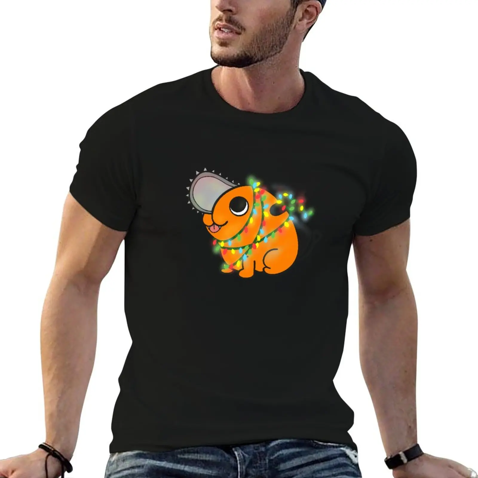 

Cute Pochita with christmaslights T-Shirt essential t shirt t shirt man luxury T-Shirt