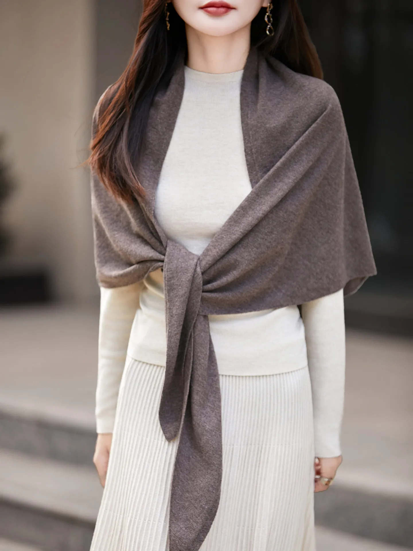 

Ladies' Loose Knitted oulder Wrap ey Belted Warm Scarf Two-In-One Casual Sle Long Sve Open Cardigan Soft Fabric