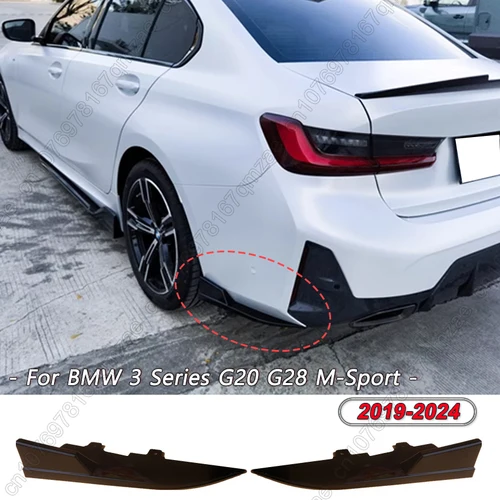 Rear Bumper Splitter Side Spoiler Canards Apron Cover Sticker Gloss Black For BMW 3 Series G20 G28 325 330 M-Sport 2019-2024