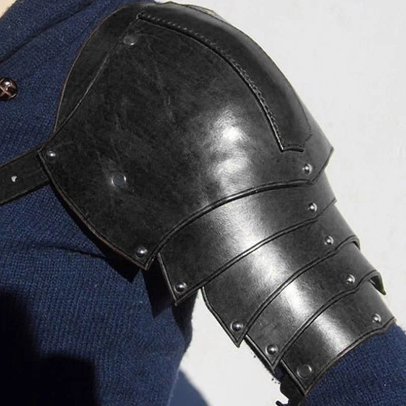 Medieval PU Leather Shoulder Armor Pauldrons Viking Knight Warrior Cosplay Costume Larp Accessory Spaulders Halloween Props Men