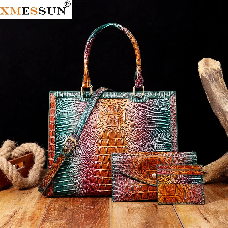 XMESSUN New Trend Vintage Crocodile Pattern Handbag for Women,Fashion Design Bag With Pouch Female Casual Shoulder Crossbody Bag