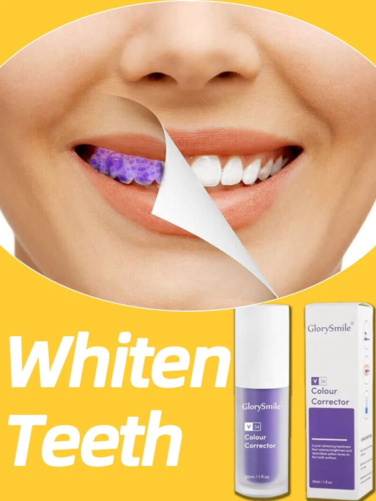 

V34 Colour Corrector Purple Toothpaste Teeth Whitening Products Tooth Brightening Essence Care Oral Stain Fresh Breath