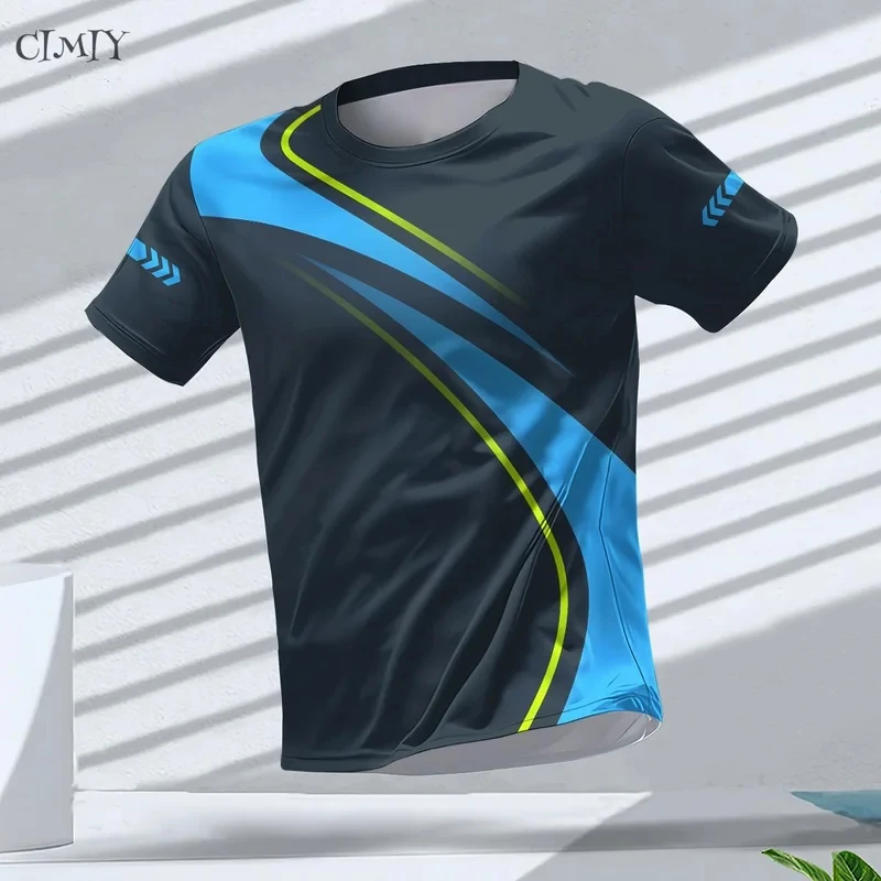 Men'S Quick Dry Sports T Shirt, Round Neck Short Sleeve Tees, Black Red Curved Line Print Athletic Tops, Breathable Workout Runn