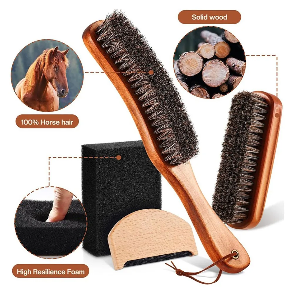 4 Pcs Horsehair Felt Hat Brush Kit with Cleaning Sponge Cowboy Clean Hat Wood Fedora Hat Cleaning Set Baseball Cap Lint