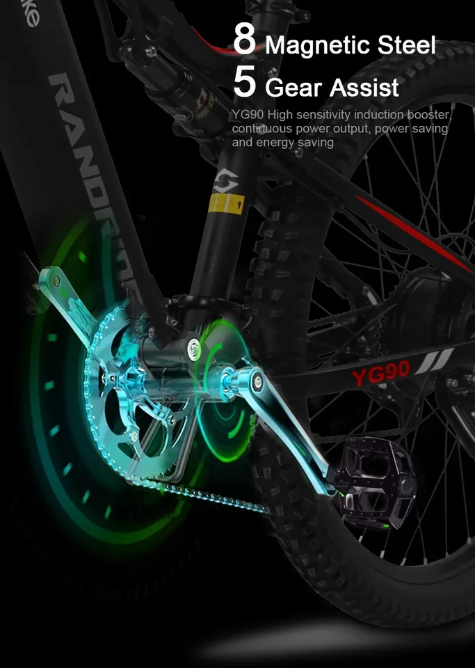 YG90 RANDRIDE Electric Bicycle RANDRIDE 1000W motor 48V17AH Hydraulic Brake Ebike with Full Suspension  21 Gears Shift Free Rack image 5