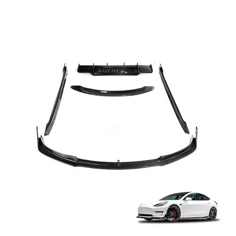 Car exterior accessories V-style dry carbon fiber side skirt spoiler suitable for  Model 3 body kit