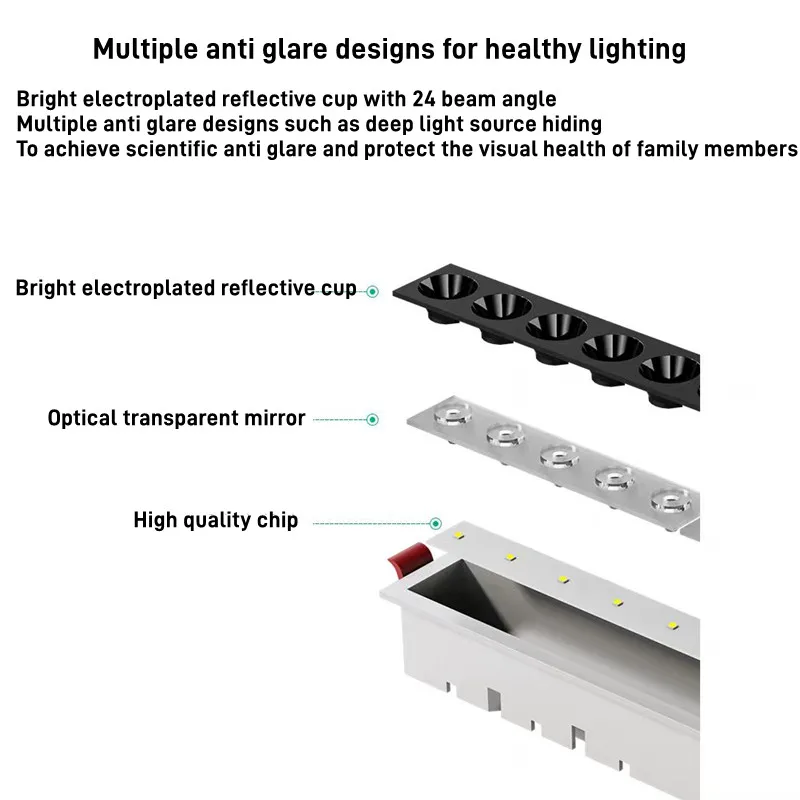 Imagem -04 - Dimmable Led Grille Light Line Light Incorporado sem Tubo Principal Luz de Teto Iluminação Interior 10w 20w 30w ac 110v 220v