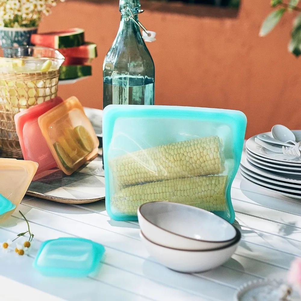

NEW - Premium Silicone Reusable Food Storage Bags, 4-Pack, Endangered Seas, Multi-Use Food Storage Bags, Lunch Bag
