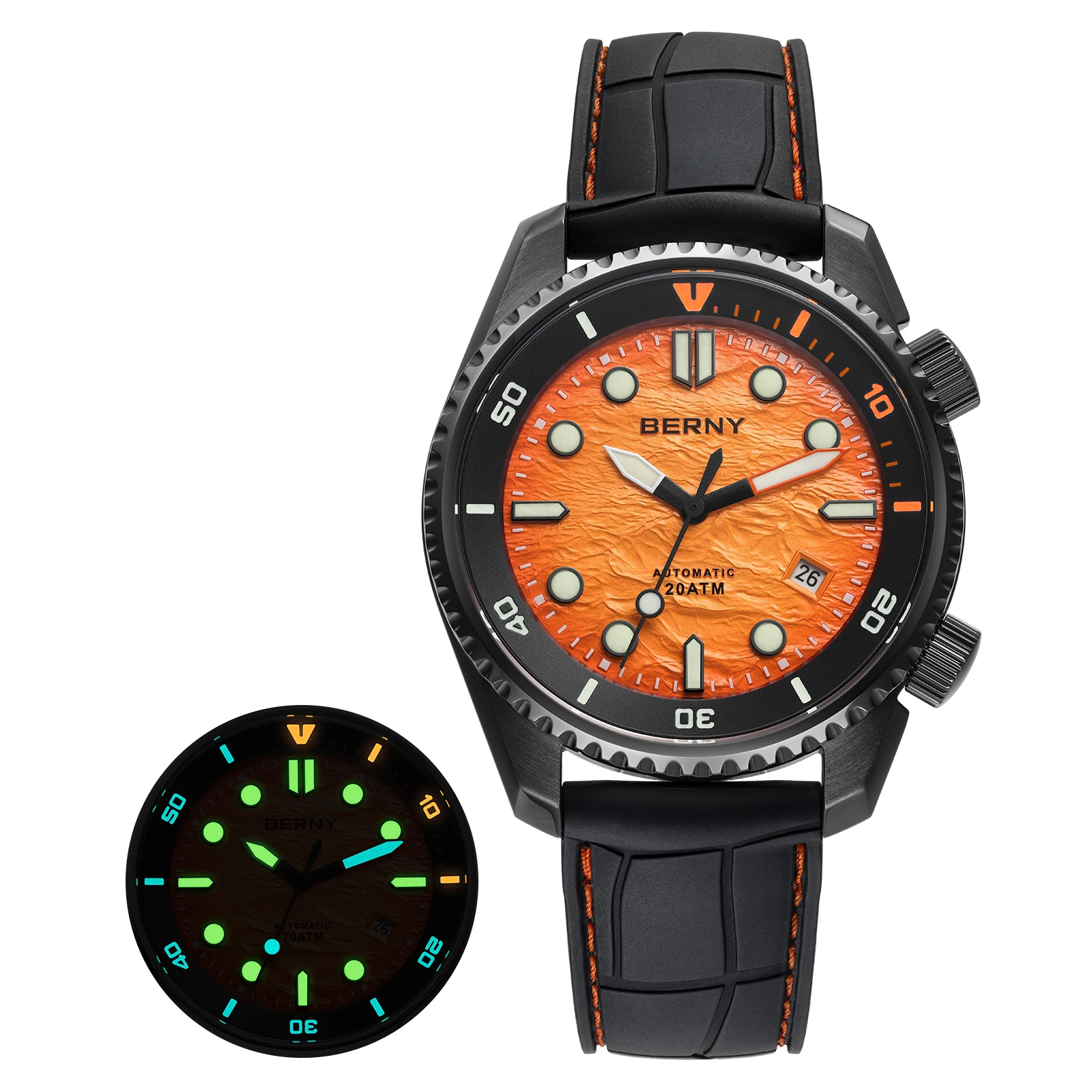 BERNY Diver Automatische Horloges heren Luxe Saffier 316L Roestvrij Staal Mechanisch Horloge 42MM 200M Waterdicht Duiken Mannen Horloge