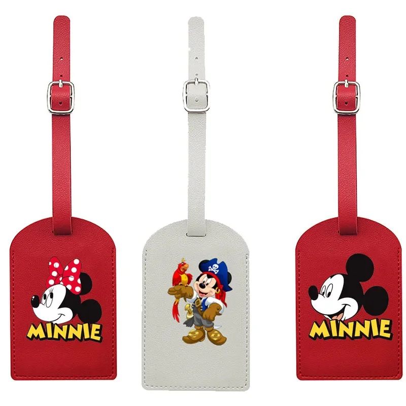 Disney Mickey Minnie Mouse niestandardowy identyfikator bagaż Tag Travel Pu skórzane metki akcesoria walizka na pokład karta etykietki na bagaż