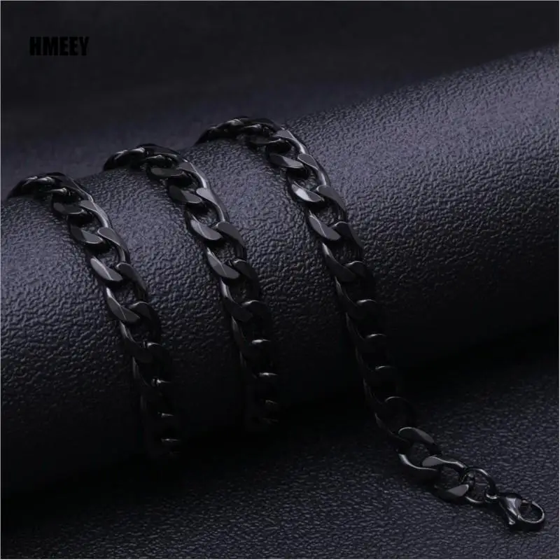 Basic Punk Stainless Steel 3,5,7mm Curb Cuban Necklaces For Men Women Black Gold Color Link Chain Chokers Solid Metal Jewelry