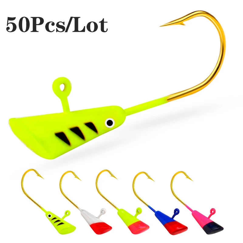 50Pcs Painted Shad Dart Jig Head Fishing Hooks 0.8g/2g/2.9g Crappie Panfish Bass Lure Bait Hook Fishing Accessories Tackle Pesca