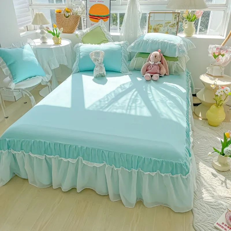3PCS Set Angel White Romantic Chiffon Frilly Bed Skirt Pillowcase Three-piece French Bedspread Dorm Single Sheet