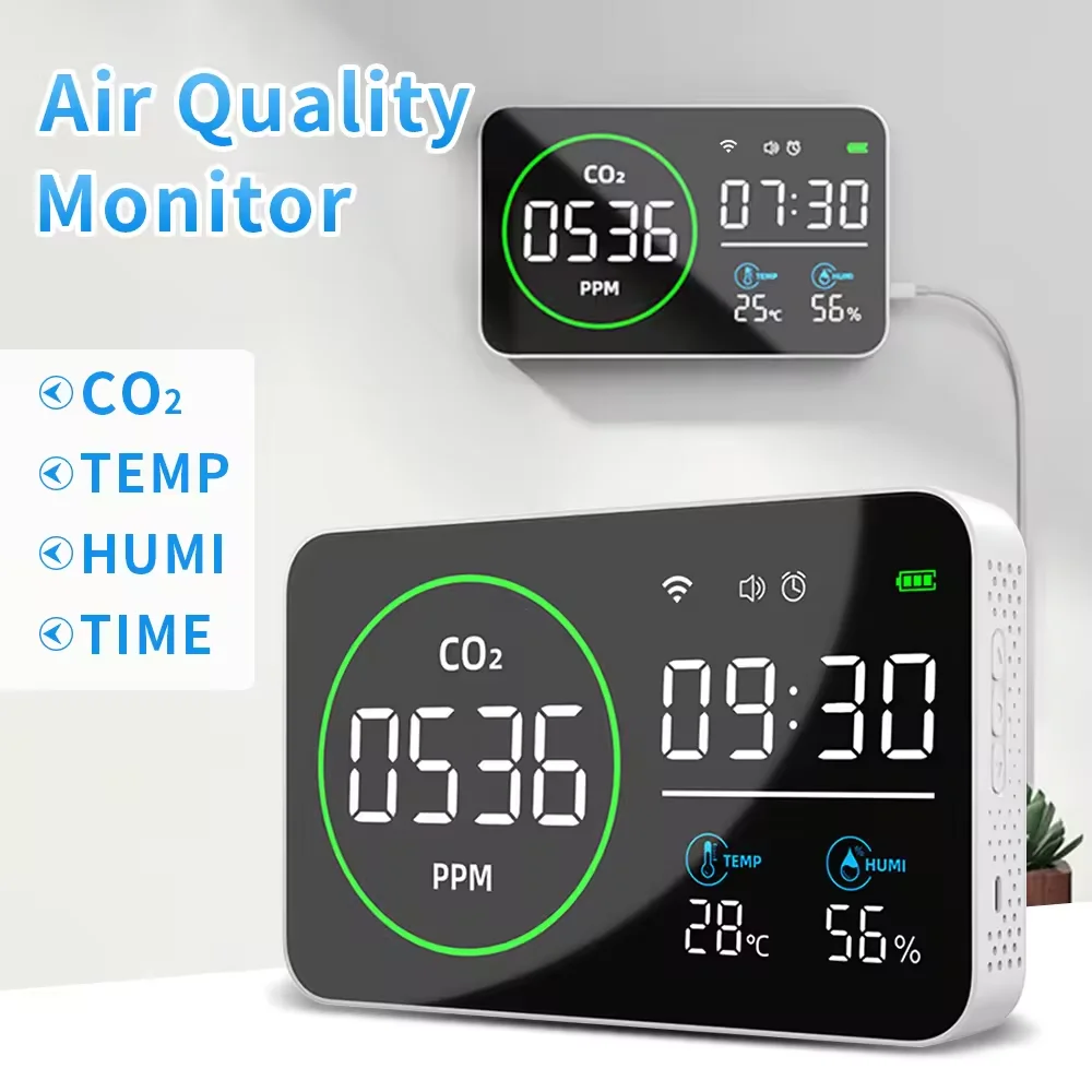 4 in 1 CO2 Detector PV1000-DW WIFI Smart Air Quality Monitor Indoor IR CO2 Sensor Carbon Dioxide Tester Automatic CO2 Analyzer