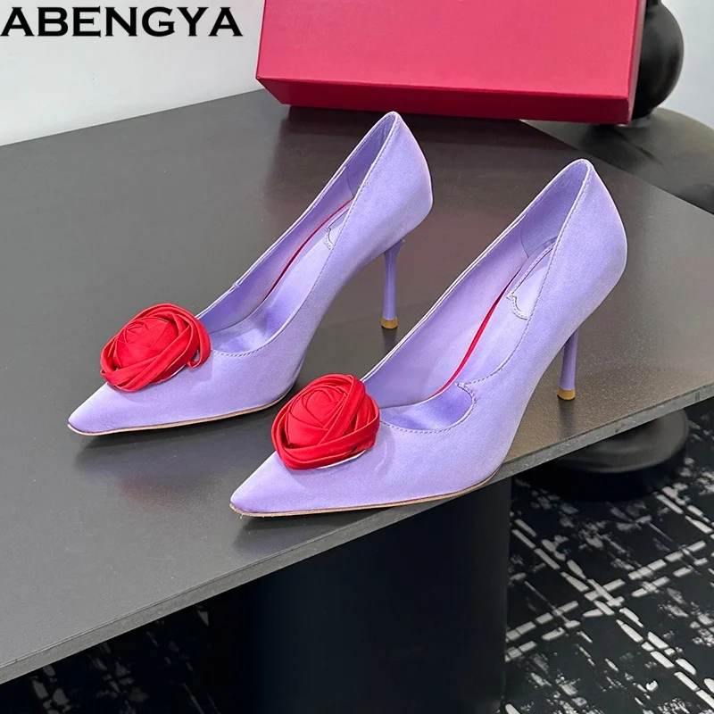 

Sexy Thin Heels Women Pumps Flower Decor Party Shoes For Woman Runway Summer Gladiator Sandals Women