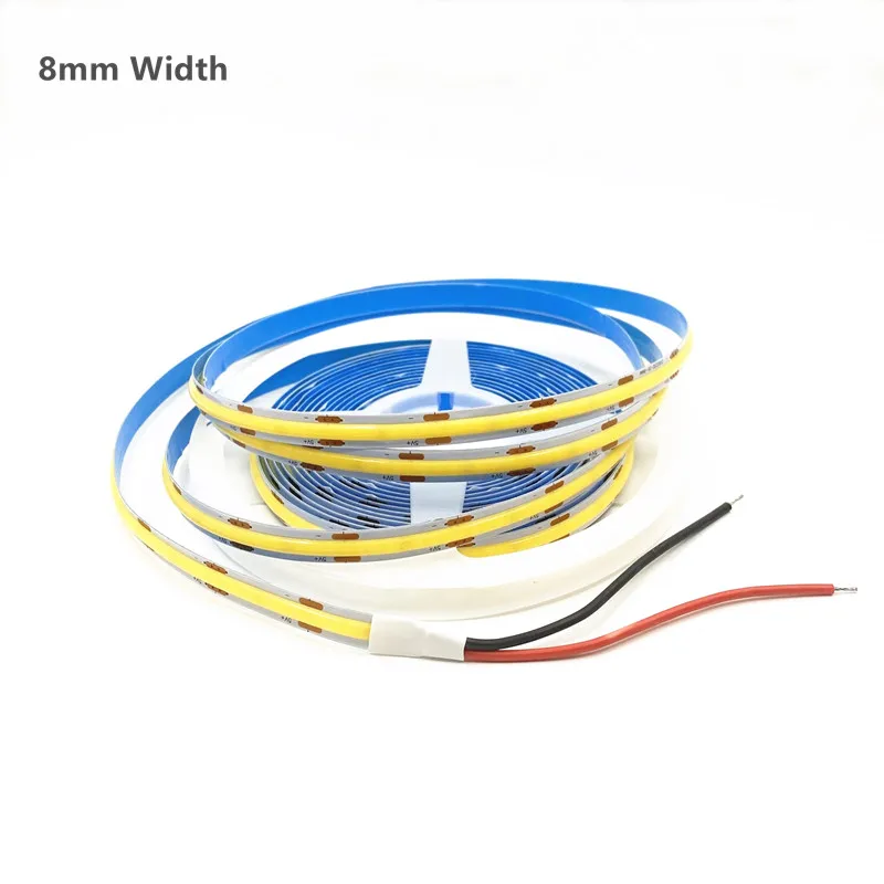 COB قطاع ضوء تيار مستمر 5 فولت 12 فولت 24 فولت 5 مللي متر 8 مللي متر عرض PCB شريط LED ضيق للغاية عالية الكثافة شريط خطي مرن CRI90 5 متر عكس الضوء