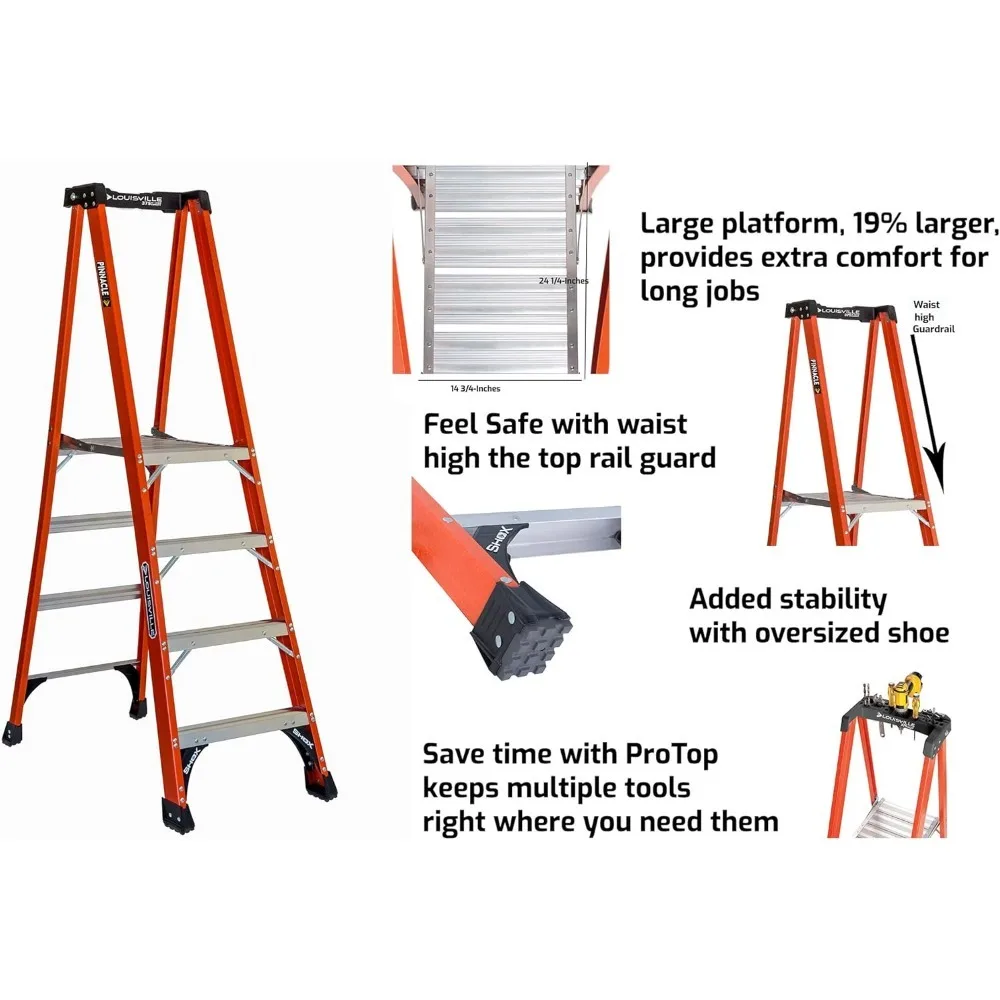 4-Foot Fiberglass Platform Step Ladder, 375-Pound Load Capacity, Type IAA, FXP1804HD