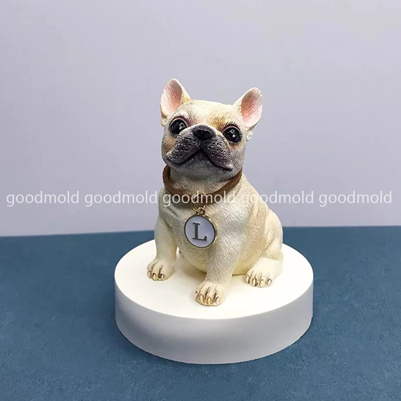 Simpatico stampo in silicone per bulldog, souvenir per cani da compagnia, stampo in gesso, resina epossidica, bulldog francese, base rotonda, stampo